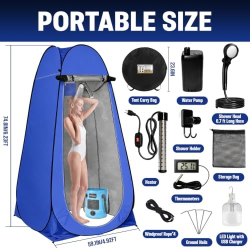 Portable Shower for Camping, 6000mAh Rechargeable Camp Shower Pump with Large Capacity Foldable Bucket, Filtered Shower Head, Outdoor Camping Shower Kit for Travel, Pet Bath, Car Washing - Image 2