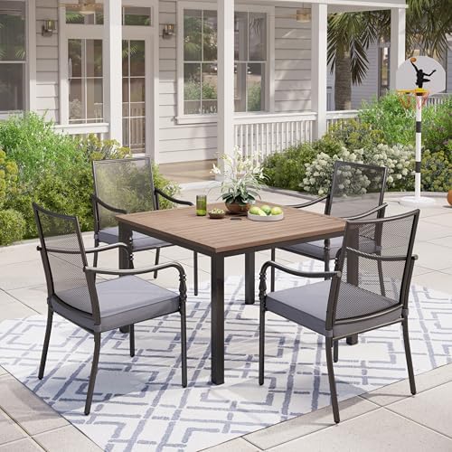 MIXPATIO 5pc Patio Dining Set, 42" Square Metal Table, 4 Chairs, Black by MIXPATIO