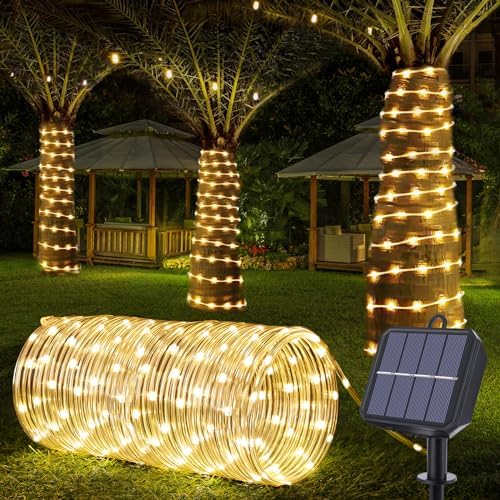 Solar Rope Lights, 33ft 100LED Solar String Lights, 8 Modes, Waterproof by Jnaurb