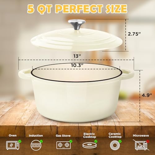 Enameled Cast Iron Dutch Oven Pot with Lid, 5QT Dutch Oven for Bread Baking - Image 3