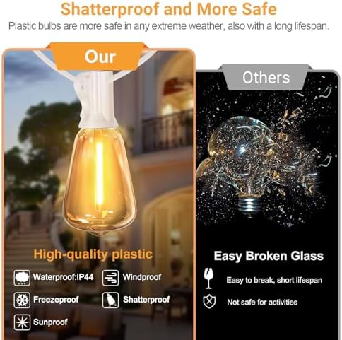 LAMPHOME Outdoor String Lights, 26FT Patio Lights with 12+1 ST38 LED Edison Bulbs (1 Spare), Connectable String Lights for Outside, Dimmable Hanging Light for Backyard Porch Decor, Warm White - Image 3
