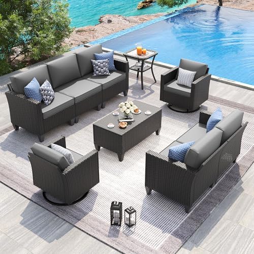 UDPATIO Patio Furniture Set, 6 Pieces Outdoor Furniture Sets with Rocking Swivel Chairs, Wicker Rattan Outdoor Conversation Set with Storage Table and Waterproof Covers for Backyard, Deck, Porch, Grey by UDPATIO