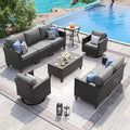 UDPATIO Patio Furniture Set, 6 Pieces Outdoor Furniture Sets with Rocking Swivel Chairs, Wicker Rattan Outdoor Conversation Set with Storage Table and Waterproof Covers for Backyard, Deck, Porch, Grey by UDPATIO
