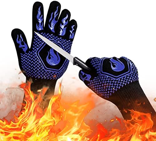BBQ Gloves 1472F Heat Resistant Non-Slip Silicone 13.5in (Blue) by DKHDBD