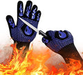 BBQ Gloves 1472F Heat Resistant Non-Slip Silicone 13.5in (Blue) by DKHDBD