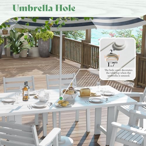 AMERLIFE 7-Piece HDPE Patio Dining Set with 71" Outdoor Table, White - Image 4