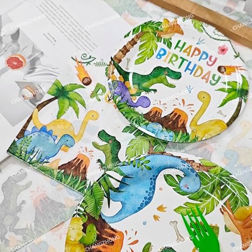 CHANGZHONG 80pcs Dinosaur Birthday Party Supplies,Plates And Napkins - Image 4