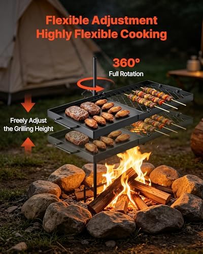 VEVOR Heavy Duty Swivel Campfire Grill, 24" Camping Grill Grate & Griddle - Image 5