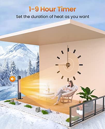 Outdoor Electric Patio Heater, Haimmy 42in Infrared Heater with Remote, 9 Heat Levels, 9H Timers, 1500W Instant Heating, Safety Lock, Tip-Over & Overheat Protection, IPX5 Waterproof Tower Space Heater - Image 4