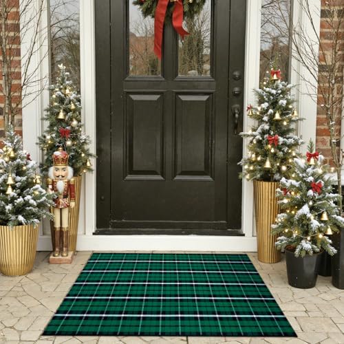 OJIA Christmas Front Door Mat Outdoor 24"x36" Green Plaid Rug Porch Decor - Image 7