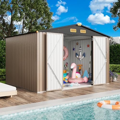 IRONCK 9.7x7.7FT Outdoor Storage Shed with Breathable Vent, Brown - Image 2
