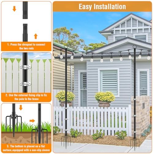 AILBTON 2 Pack 10Ft String Light Poles,Light Poles for Outside String Lights,Outdoor Light Poles with Fork,Metal Pole Stand for Patio,Backyard,Deck - Image 4