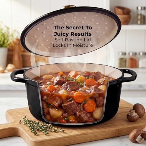 Zulay Kitchen 5 Quart Enameled Cast Iron Dutch Oven Pot with Lid – Premium Durability & Oven Safe up to 500°F – Heavy Duty Cookware Perfect for Bread Baking, Stews, Braising & Roasting – Black - Image 4