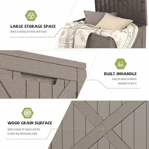 PatioZen 32 Gallon Package Delivery Box, Waterproof Outdoor Package Delivery Box with Lid, UV-Resistant Resin Storage Bench for Patio Furniture, Garden Tools, Cushions, Pool Accessories(Grey) - Image 3
