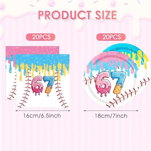 40Pcs 6 7 Ice Cream Drip Baseball Party Dessert Plate Napkin Tableware Set - Image 2