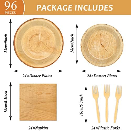 Wiooffen 96 PCS Brown Paper Tableware Set - Rustic Wood Tree Party Supplies for 24 Guests, Includes Plates, Forks, Napkins for Camping, Hunting Theme - Image 2
