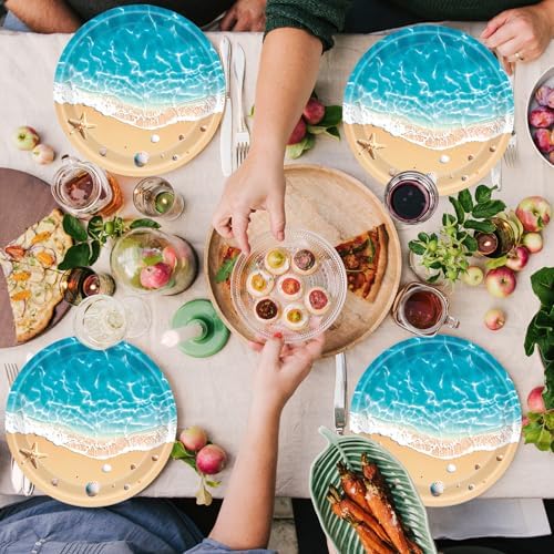 40Pcs Beach Plates and Napkins Party Supplies, Disposable Ocean Waves Birthday Plates Napkins Tableware Set for Hawaiian Ocean Themed Party Decorations (Beach) - Image 6