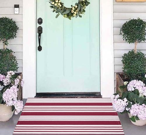 Red and White Striped Outdoor Rug 24"x35"Cotton Washable Door Mat Outdoor - Image 7