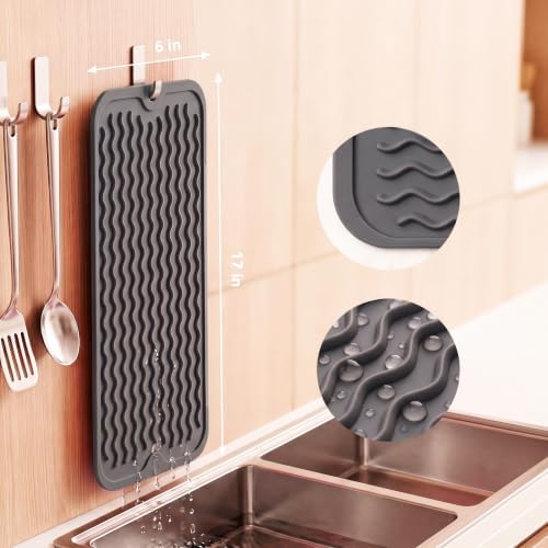 MicoYang Silicone Dish Drying Mat for Multiple Usage,Easy clean,Eco-friendly,Heat-resistant Silicone Mat for Kitchen Counter,Sink,Bar,Bottle,or Cup Grey M 17 inches x 6 inches - Image 2