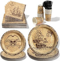 144 Pcs Pirate Tableware Set for 24 Guests, Heavy-Duty 7" & 9" Paper Plates, Cups, 2-Ply 13" Napkins & Plastic Forks, Disposable Treasure Map Theme Party Supplies by COSINIA