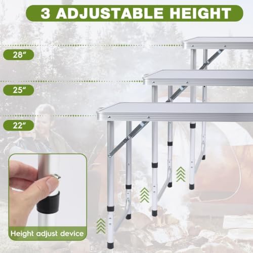 Camping Table with Storage, Portable Lightweight 3 Height Adjustable for Outdoor,Black - Image 5