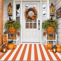 IOHOUZE Fall Striped Outdoor Rug 4x6, Washable Porch, Orange White by iOhouze
