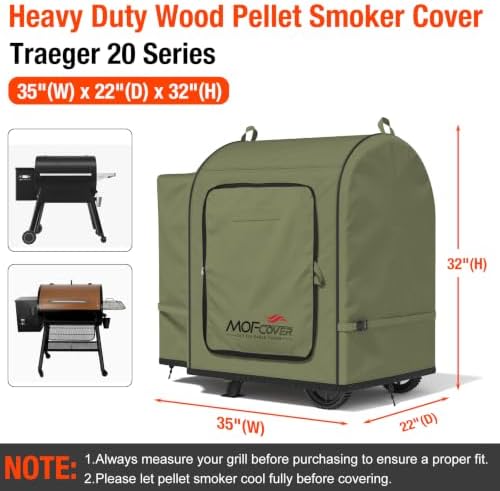 Foldable Grill Cover for Traeger 20 Series Wood Pellet, Waterproof 600D Heavy Duty Wood Pellet Smoker Cover, Fade＆Tear Resistant Pellet Grill Cover for Recteq 340 Grills Junior,Green - Image 5