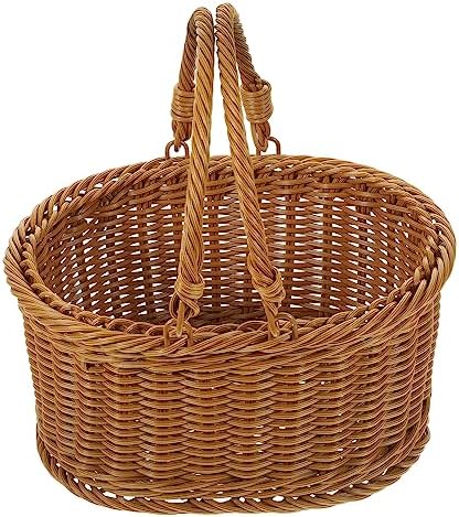 PRETYZOOM 2pcs Hand Woven Imitation Rattan Basket for Outdoor Use Multi-functional Picnic Fruit and Flower Storage with Handles Rustic Design for Home and Garden Decor - Image 4