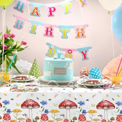 41Pcs Mushroom Birthday Decorations Enchanted Forest Party Tableware Set Wonderland Wildflower Mushroom Paper Plates Napkins Tablecloth丨Baby Shower Fairy Tale Party Cottagecore Party Decor,Serve 20 - Image 7