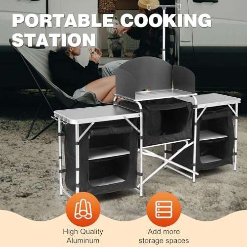 Aluminum Camping Kitchen Table with 3 Multifunctional Cupboards - Image 4