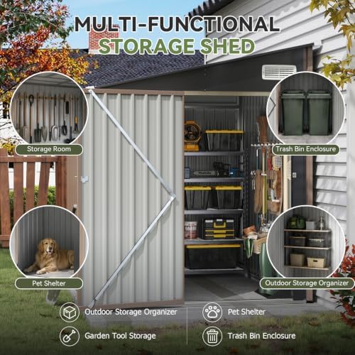 Aoxun 4x6 FT Lean-to Metal Storage Shed,Sloped Roof Outdoor Garden Cabinet - Image 5