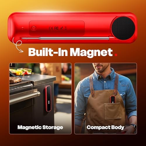 0.3 Sec Instant Read Meat Thermometer Digital for Grilling, Red - Image 6