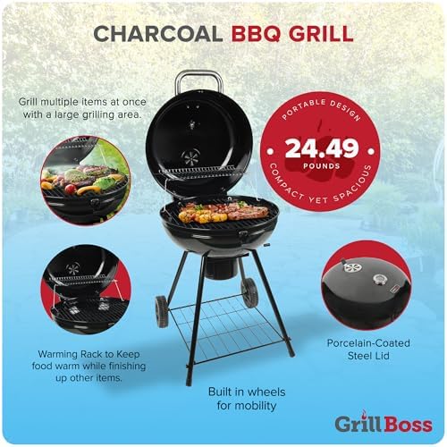 Grill Boss Charcoal Kettle Grill with Large 22-Inch Cooking Area - Image 3