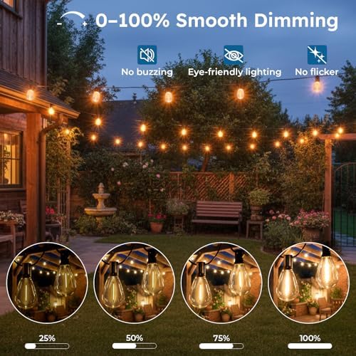 GvvooHome 200FT S11 LED Outdoor String Lights with App & Remote, Low-Voltage Patio Lights with Music Sync, 4 Lighting Modes, Dimmable, Waterproof LED Outdoor Lights for Backyard, Porch, Deck, Garden - Image 4