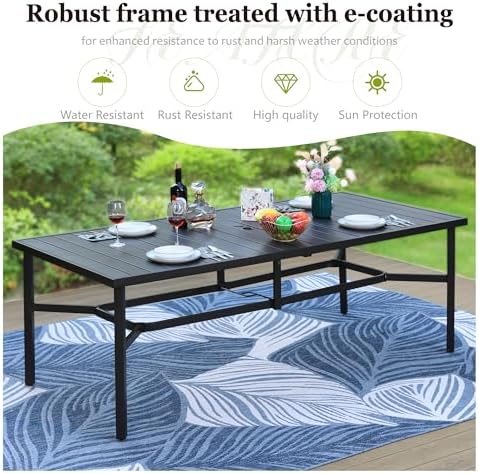 HERA'S HOUSE 9pc Outdoor Patio Dining Set for 8, Textilene Chairs, Blue - Image 3