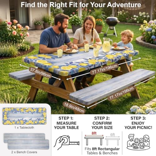 Picnic Table Cover with Bench Covers Camping Tablecloth Set with Pocket - Image 5