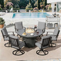 7 Piece Metal Outdoor Patio Furniture Set with 48"/55000 BTU Round Fire Pit Table,Outdoor Dining Table Set 6 Swivel Chairs No-Slip Cushions and Waterproof Covers,Grey by TrumbeakFurniture