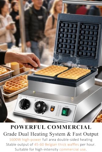 1600W Commercial 2-Slice Rectangular Belgian Waffle Maker - Image 5