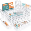 StorMiracle 28 PCS Clear Plastic Drawer Organizers Set, 4 Size Desk Drawer Organizer Trays for Makeup, Jewelry, Kitchen Utensils, Gadgets and Office Accessories by StorMiracle