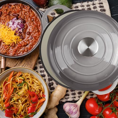 3 Quart Dutch Oven Enameled Cast Iron with Lid - Big Dual Handles - Oven Safe up to 500°F - Classic Round Pot for Versatile Cooking Light Gray - Image 5