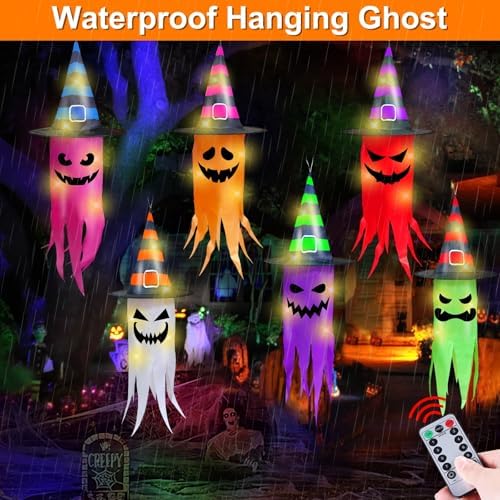 Remote Control 6 PCS Halloween Hanging Ghosts Outdoor Decor with Lights - Image 5