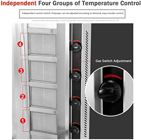 Kebab Machine Gas Vertical Grill Smokeless Barbecue Grill Stoves Stainless Steel with Burners 360° Rotation Automatic Kebab Machine for Shawarma, Chicken Roaster, Tacos Meat,style4 (Style2) - Image 7
