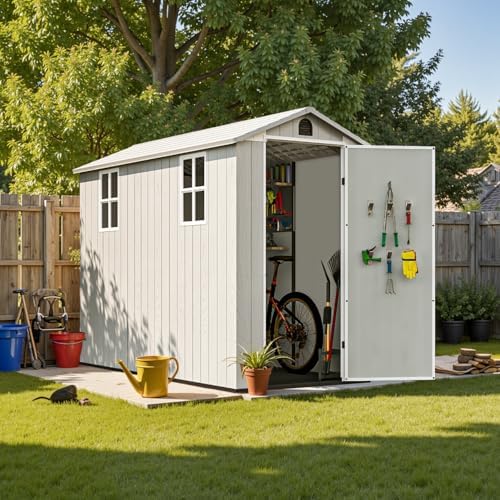 Patiowell 4x8 FT Plastic Outdoor Storage Shed with Floor, Light Gray by Patiowell
