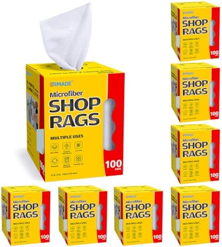 UNIMADE Shop Rags, 8 Boxes - 800 Sheets Microfiber Cleaning Cloth by Unimade
