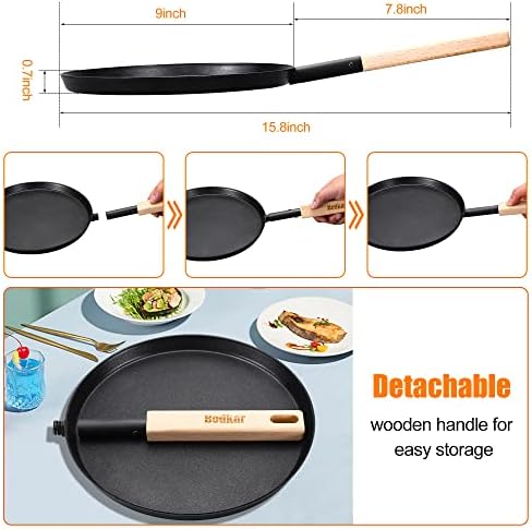 bodkar Frying Pan Skillet Pre-Seasoned 8-inch Flat Griddle Pan - Image 5