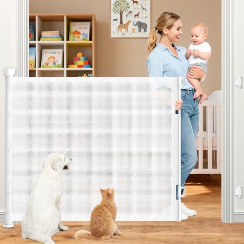 EZIGO 71 Inch Retractable Baby Gates, 41 Inch Extra Tall Retractable Gate by EZIGO