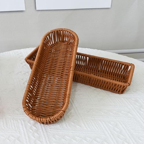 Silverware Organizer Basket, Outdoor Dining Cutlery Baskets, Small Wicker Bread Cracker Baskets 2 Pack, Stackable Wicker Storage Baskets for Spoons Forks Knives Stationery (Oval) - Image 7