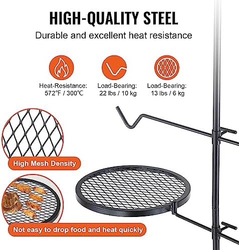 VEVOR Swivel Campfire Grill, Fire Pit Grill Grate over Fire Pits, Heavy Duty Steel Grill Grates, 360° Adjustable Open Fire Outdoor Cooking Equipment, Portable Camp Fire Racks for Camping Outdoor BBQ - Image 3