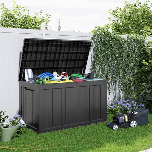 280 Gallon Outdoor Storage Box Waterproof, Resin Lockable Deck Box with Lid, Large Capacity Weatherproof Container for Patio Furniture Pool Accessories, Cushions(Black, 280 Gallon) - Image 4
