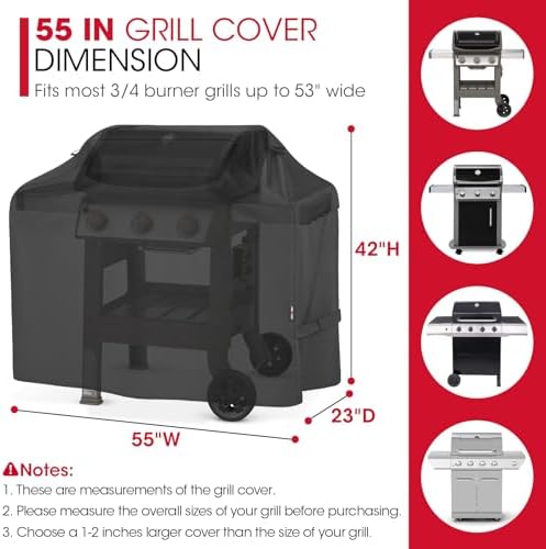 Unicook Grill Cover for Outdoor Grill Heavy Duty Waterproof, 55 Inch, Black - Image 2
